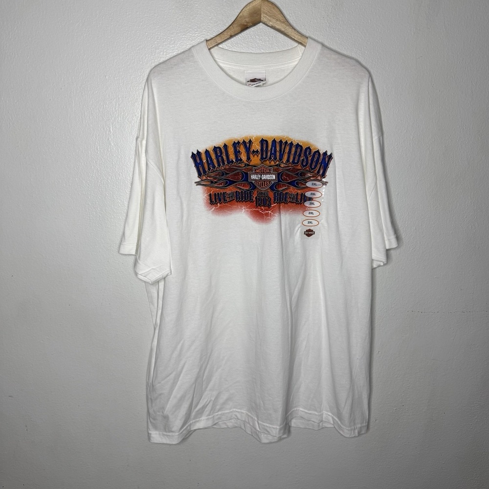 New Harley Davidson White T-Shirt Live To Ride Powder Keg Mason Ohio Men's 2XL